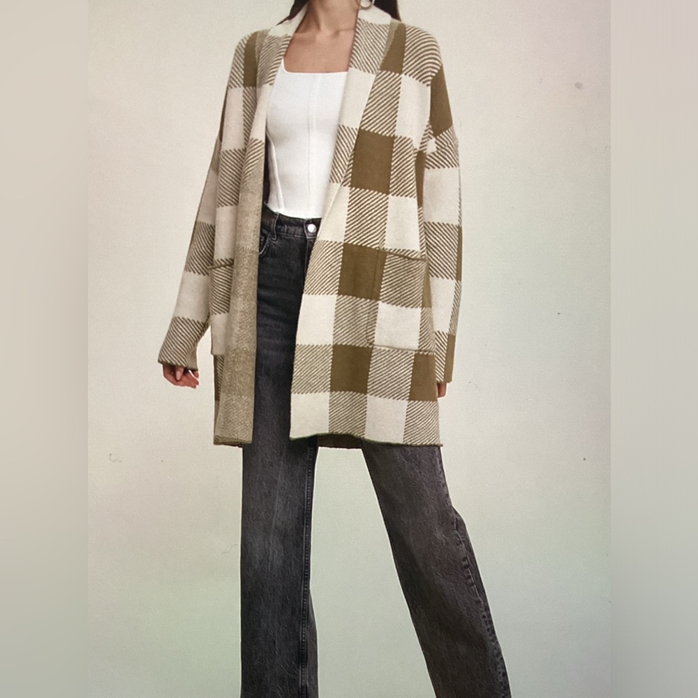 Plaid Open Front Cardigan Sweater